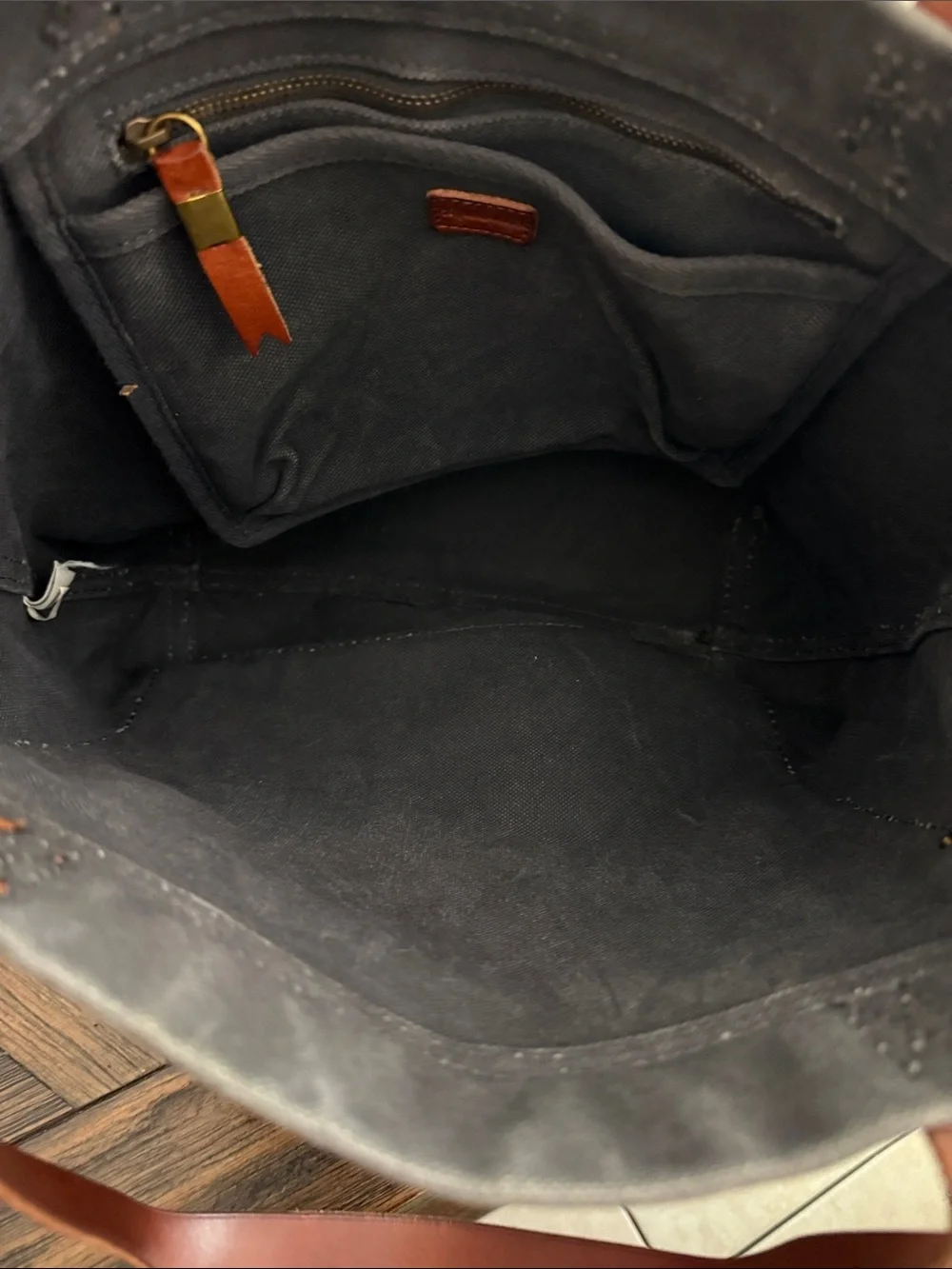 Madewell Transport Tote Dark Wash Canvas & Brown Leather Crossbody Bag